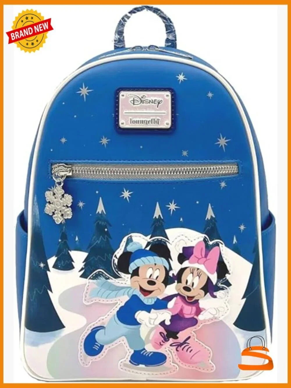 Mickey & Minnie Mouse Winter Skating Scene Double Strap Shoulder Bag